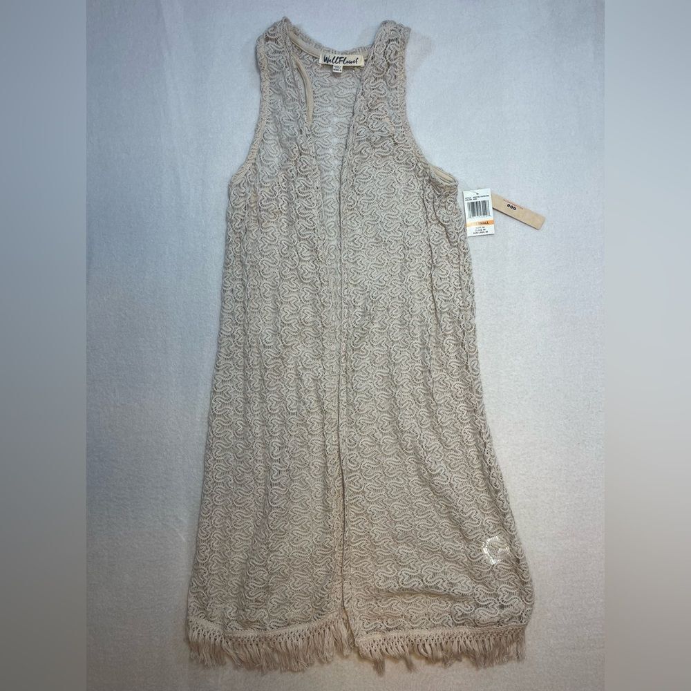 NWT WallFlower Nude Lace Swim Cover Up – Size Small – Boho Fringe Beach Vest